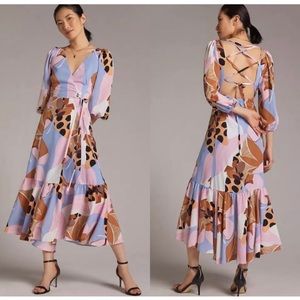 Anthropologie Bloom Wrap Midi Dress
Mix Floral Print Pink Tan Blue Brown